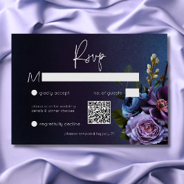 Cartão RSVP Lavanda Azul Escuro Casamento Moderno Floral Moder