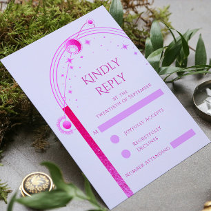 Cartão RSVP Lavanda Celestial Rosa Sol Lua Estrelas Casamento