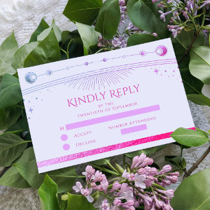 Cartão RSVP Lavanda Celestial Rosa Sol Lua Estrelas Casamento