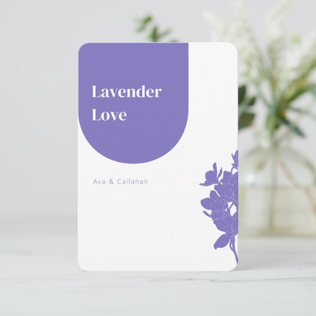 Cartão RSVP Lavanda Chic Amor Casamento Roxo Moderno (Em pé/Frente)