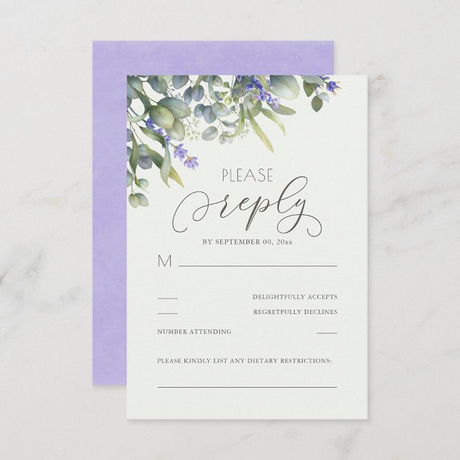 Cartão RSVP Lavanda Com Casamento Eucalyptus Greenery (Criador carregado)