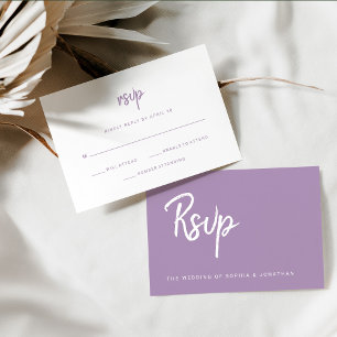 Cartão RSVP Lavanda de Script Minimalista Moderna Casamento