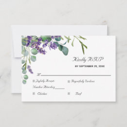 Cartão RSVP Lavanda e Casamento Elegante Eucalyptus
