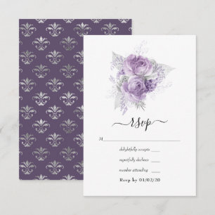 Cartão RSVP Lavanda e Casamento Floral de Prata
