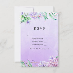 Cartão RSVP Lavanda e Casamento Geométrico Floral Dourado