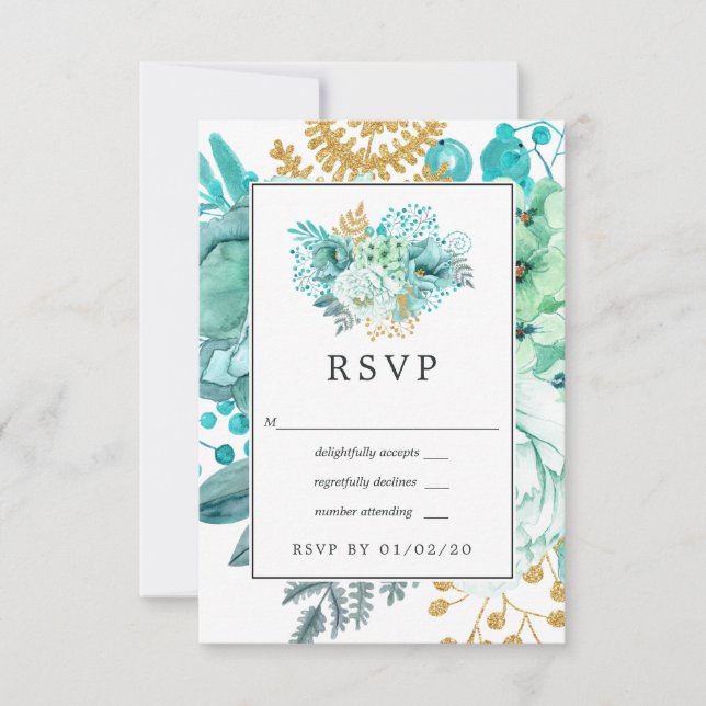 Cartão RSVP Lavanda e Casamento Geométrico Floral Dourado (Frente)