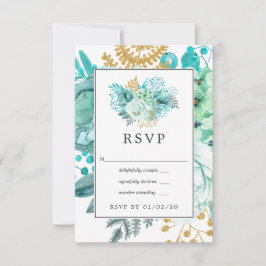 Cartão RSVP Lavanda e Casamento Geométrico Floral Dourado