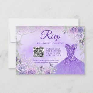 Cartão RSVP Lavanda Floco de Neve Natal Quinceañera 15 QR