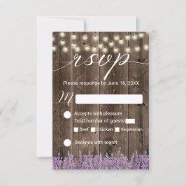 Cartão RSVP Lavanda Floral Rustic String Luzes de Casamento RS