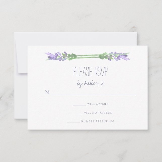 Cartão RSVP Lavanda francesa Watercolor no Casamento Branco RS (Frente)