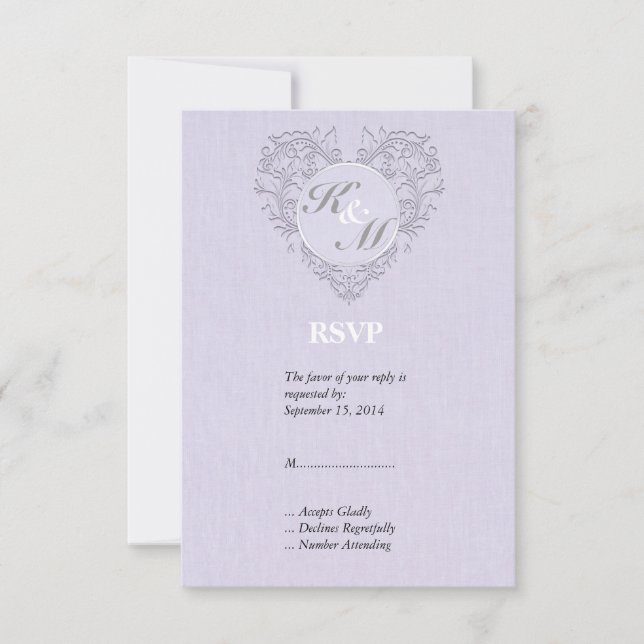 Cartão RSVP Lavanda HeartyChic (Frente)