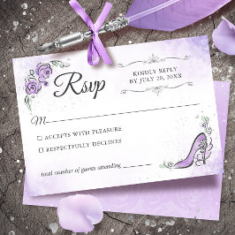 Cartão RSVP Lavanda Lilac e Casamento Elegante princesa prata