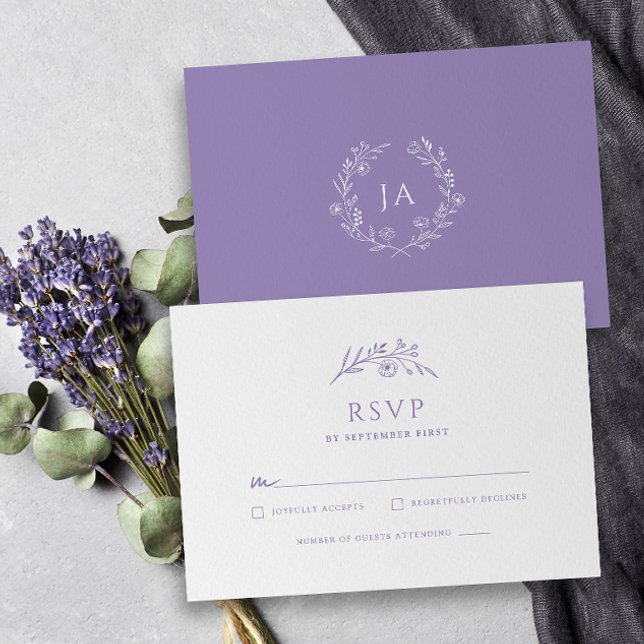 Cartão RSVP Lavanda Monograma Wedding (Criador carregado)