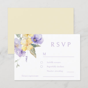 Cartão RSVP Lavanda Púrpura e Amarelo-Sol Casamento