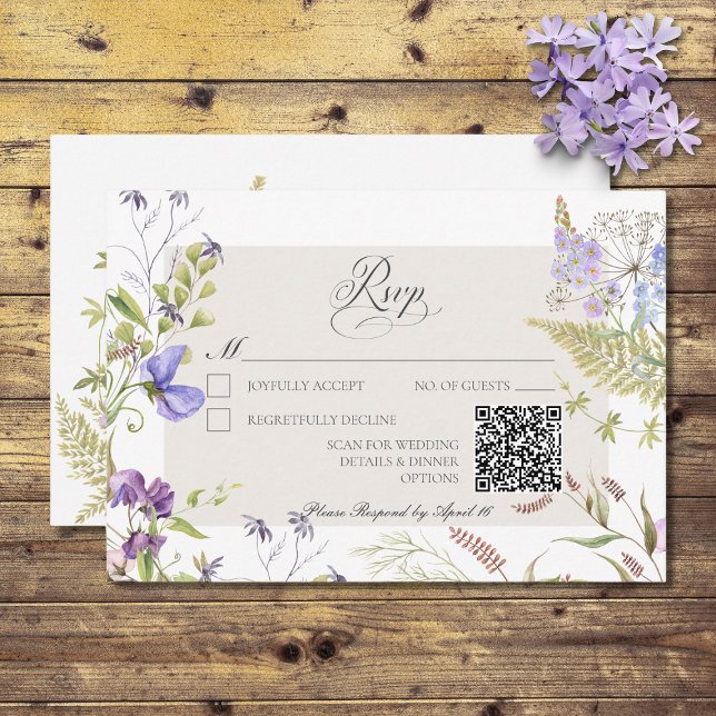 Cartão RSVP Lavanda russa e sábado, flores silvestres, branco (Criador carregado)