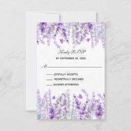 Cartão RSVP Lavanda Verde Floral Aquarela Formal Elegante