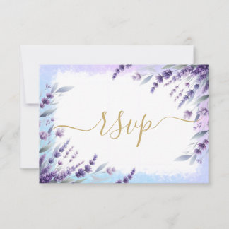 Cartão RSVP Lavandas E Aquarela Floral Azul Elegante