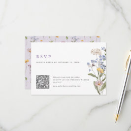 Cartão RSVP Lavender Spring Wildflower Meadow Wedding QR Code