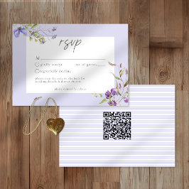 Cartão RSVP Lavender Wildflower Garden Romantic Wedding QR