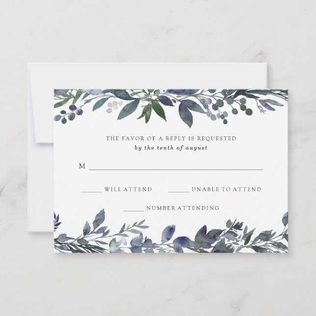 Cartão RSVP Leafy Watercolor | VP de Casamento (Frente)