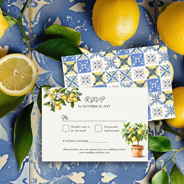 Cartão RSVP Lemon Grove Italiana Inspirou Casamento do Campo (Wedding RSVP Card from the Lemon Grove Wedding Collection by Darling & May)