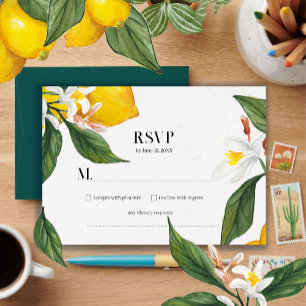 Cartão RSVP Lemon White Flower Watercolor Suite