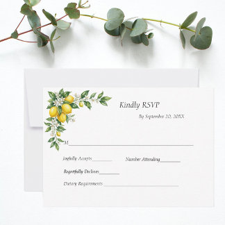Cartão RSVP Lemons Floral Greenery Traditional Formal Wedding