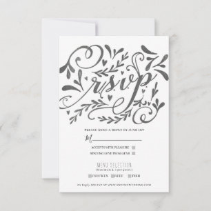 Cartão RSVP Letras Elegantes e Caprichosas para Casamento com