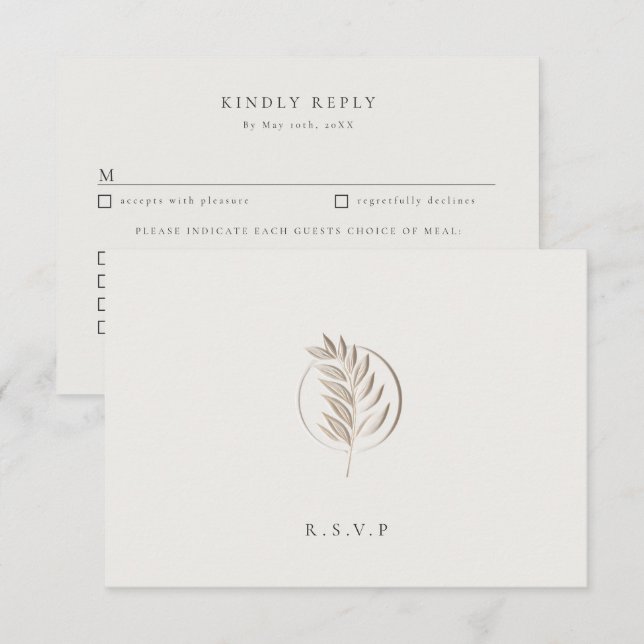 Cartão RSVP Letterpress twig ivory das refeições de casamento  (Frente/Verso)