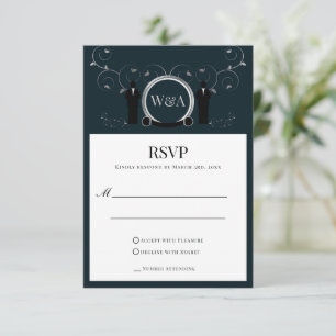 Cartão RSVP LGBTQ de Monograma Azul de Casamento M