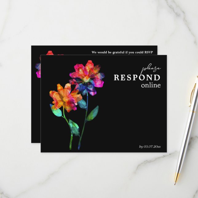 Cartão RSVP 🌈 LGBTQ Respond Online Petals & Pride  (Frente/Verso In Situ)