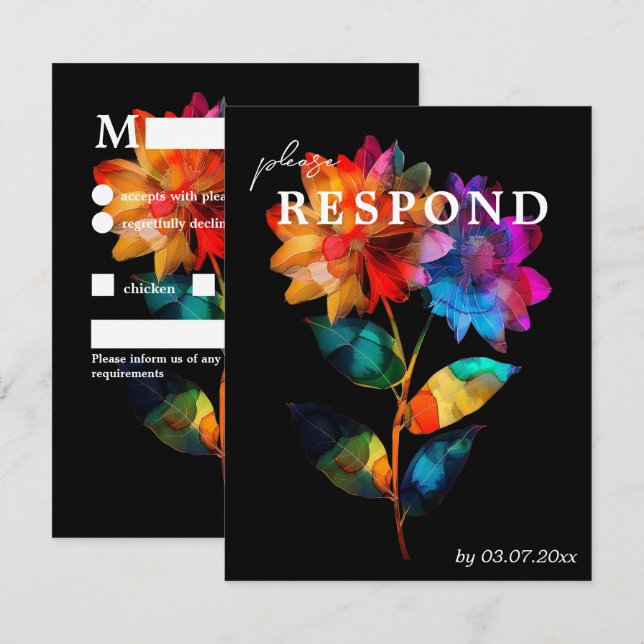 Cartão RSVP 🌈 LGBTQ With dietary choice  Petals & Pride  (Frente/Verso)