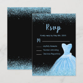 Cartão RSVP Light Blue Dress Faux Glitter Quinceanera