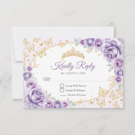 Cartão RSVP Lilac Purple Gold Quinceanera Reply