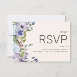 Cartão RSVP Lilás Azul Empoeirado Boho Floral Aquarela Casamen