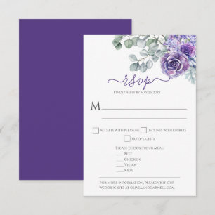Cartão RSVP Lilases e Suculentes Roxos, Casamento Eucalyptus D
