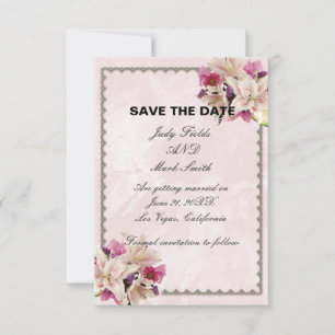Cartão RSVP Lily Floral Pink Marble Casamento Salva A Data