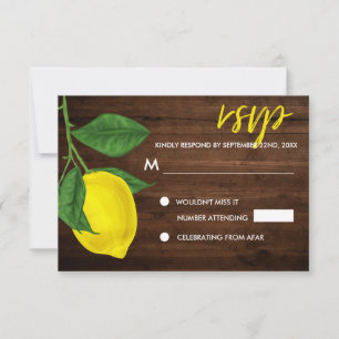 Cartão RSVP Limões Amarelos Modernos De Aquarela Deixam Madeir