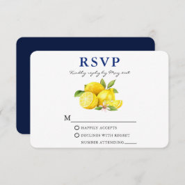Cartão RSVP Limões de Aquarela Azul Verde Fundo