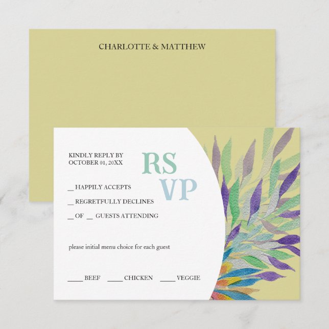 Cartão RSVP Linda Bela Água Floral Púrpura (Frente/Verso)