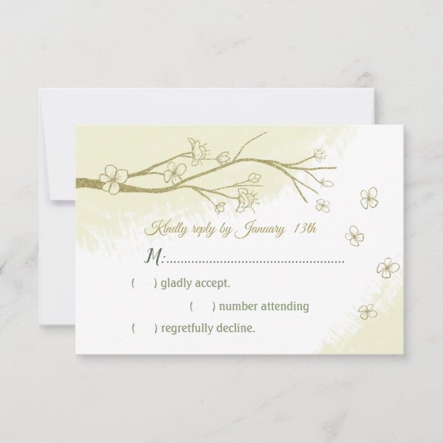 Cartão RSVP Linda floração de ouro (Frente)