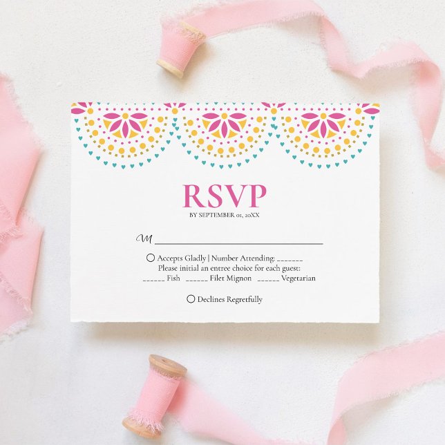 Cartão RSVP Linda Papel Picado Casamento Mexicano (Criador carregado)