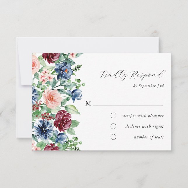 Cartão RSVP Linda Watercolor Floral & Greenery Weding (Frente)