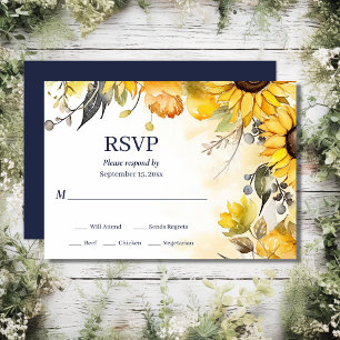 Cartão RSVP Linda Watercolor Sunflower Floral Casamento
