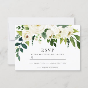 Cartão RSVP Lindas Flores Brancas Nascendo Casamento Bridal
