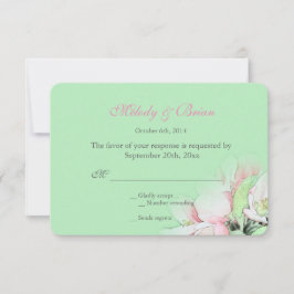 Cartão RSVP Lindas flores rosa de maçã em casamento verde do r