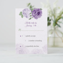 Cartão RSVP lindas flores roxas folhas verdes botânicas RS