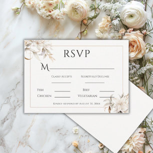Cartão RSVP Lindo Casamento Floral Simples Bege Moderno