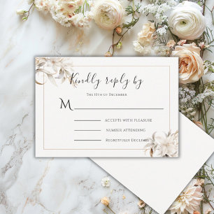 Cartão RSVP Lindo Casamento Floral Simples Bege Moderno