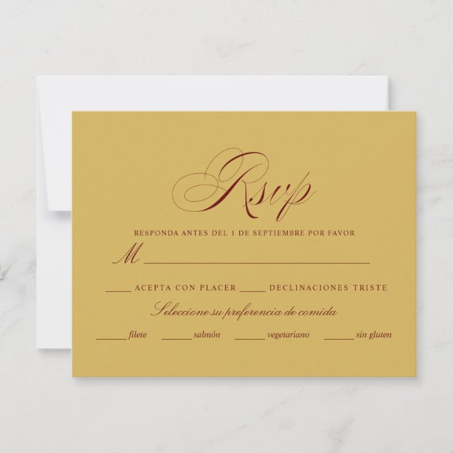 Cartão RSVP Língua espanhola Nuestra Boda burgundy gold (Frente)